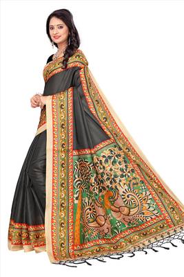 Multicolor printed pure khadi saree with blouse 2