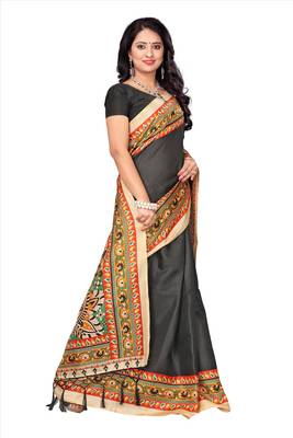 Multicolor printed pure khadi saree with blouse 3