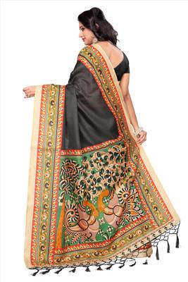 Multicolor printed pure khadi saree with blouse 4