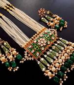 Artificial pearl long necklace with Green beads set for women immitation jewellery.