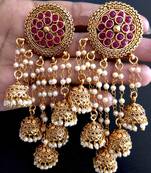 Traditional Jhumka red stone With Pearl Earring Wedding Wear Earring.