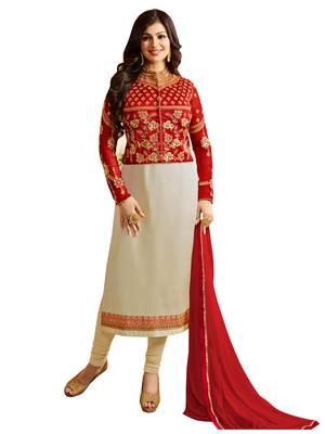 Cream embroidered faux georgette salwar 1