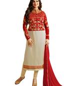 Cream embroidered faux georgette salwar
