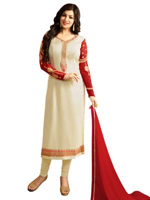 Cream embroidered faux georgette salwar 2