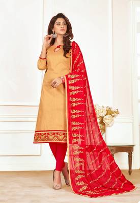 Beige embroidered cotton salwar 1