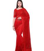 Red Embroidered Georgette Saree With Blouse