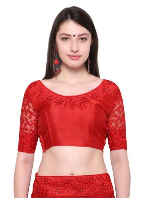 Red Embroidered Georgette Saree With Blouse 2