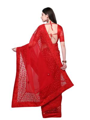 Red Embroidered Georgette Saree With Blouse 3