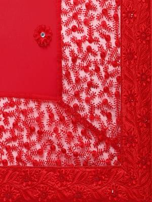 Red Embroidered Georgette Saree With Blouse 5