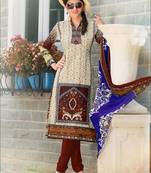 Ivory and brown printed cambric semi stitched pakistani style indian suit