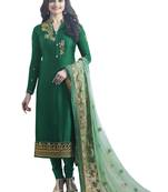 Dark-green embroidered pure satin salwar