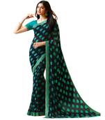 Blue printed georgette saree with blouse