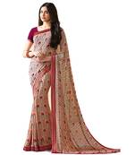 Pink printed georgette saree with blouse
