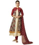 Beige embroidered chanderi salwar