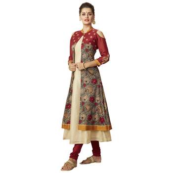 Beige embroidered chanderi salwar 4