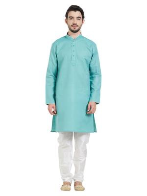 Green cotton poly traditional solid kurta pajama 1
