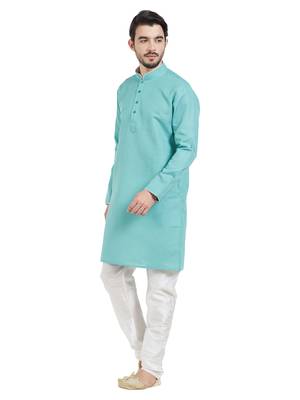 Green cotton poly traditional solid kurta pajama 2