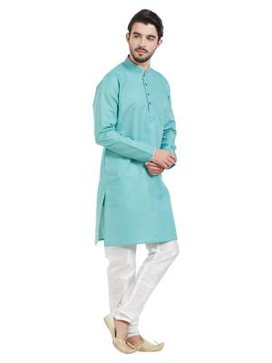 Green cotton poly traditional solid kurta pajama 3