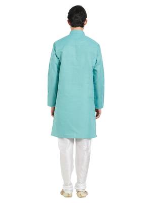 Green cotton poly traditional solid kurta pajama 4