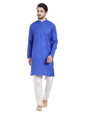 Blue cotton poly traditional solid kurta pajama 1