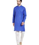 Blue cotton poly traditional solid kurta pajama
