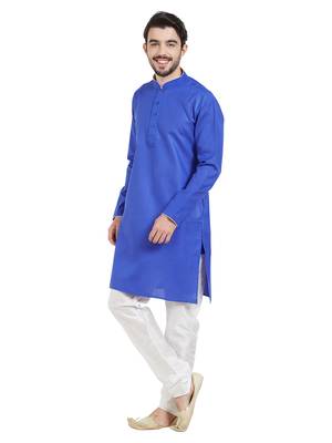 Blue cotton poly traditional solid kurta pajama 2