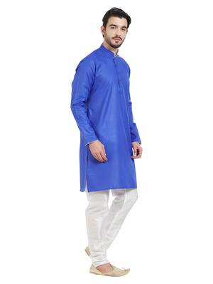 Blue cotton poly traditional solid kurta pajama 3
