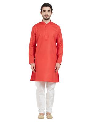 Red cotton poly traditional solid kurta pajama 1