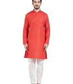 Red cotton poly traditional solid kurta pajama