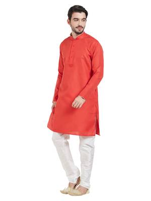 Red cotton poly traditional solid kurta pajama 2
