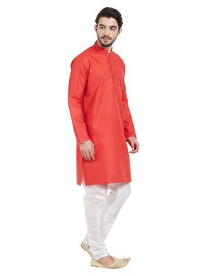 Red cotton poly traditional solid kurta pajama 3