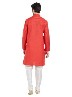 Red cotton poly traditional solid kurta pajama 4
