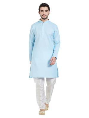 Blue cotton poly traditional solid kurta pajama 1
