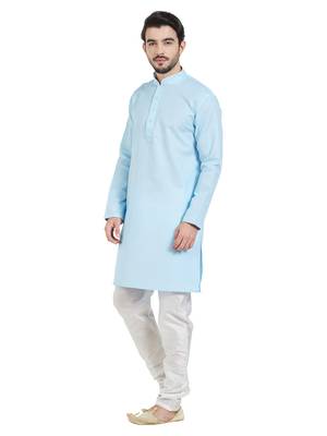Blue cotton poly traditional solid kurta pajama 2