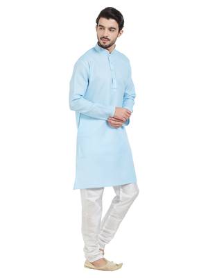 Blue cotton poly traditional solid kurta pajama 3