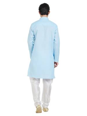 Blue cotton poly traditional solid kurta pajama 4