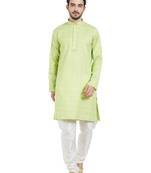 Green cotton poly traditional self design kurta pajama