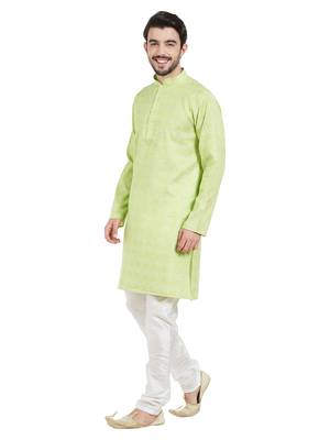 Green cotton poly traditional self design kurta pajama 2