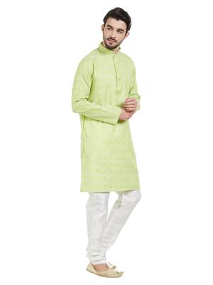 Green cotton poly traditional self design kurta pajama 3