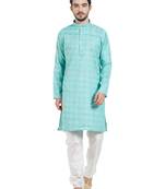 Green cotton poly traditional self design kurta pajama