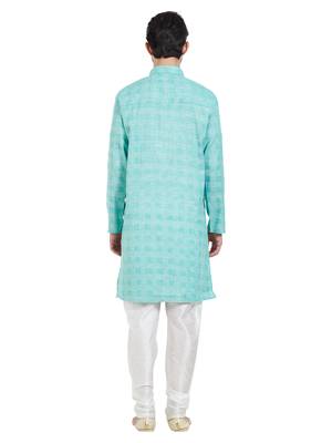 Green cotton poly traditional self design kurta pajama 4
