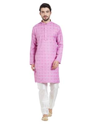 Purple cotton poly traditional self design kurta pajama 1