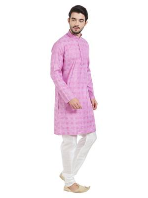 Purple cotton poly traditional self design kurta pajama 2