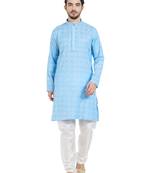 Blue cotton poly traditional self design kurta pajama