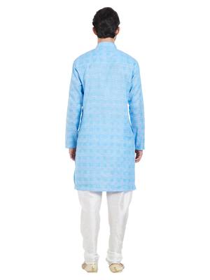 Blue cotton poly traditional self design kurta pajama 4