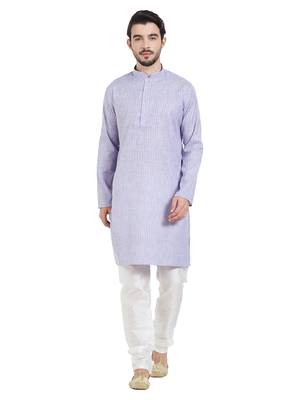 Purple Cotton Poly Traditional Self Design Kurta Pajama 1