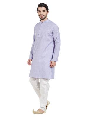 Purple Cotton Poly Traditional Self Design Kurta Pajama 2