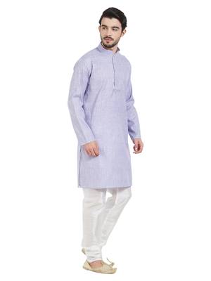 Purple Cotton Poly Traditional Self Design Kurta Pajama 3