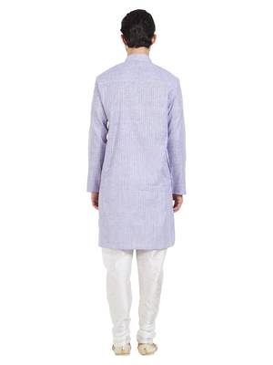 Purple Cotton Poly Traditional Self Design Kurta Pajama 4