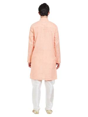 Orange Cotton Poly Traditional Self Design Kurta Pajama 4